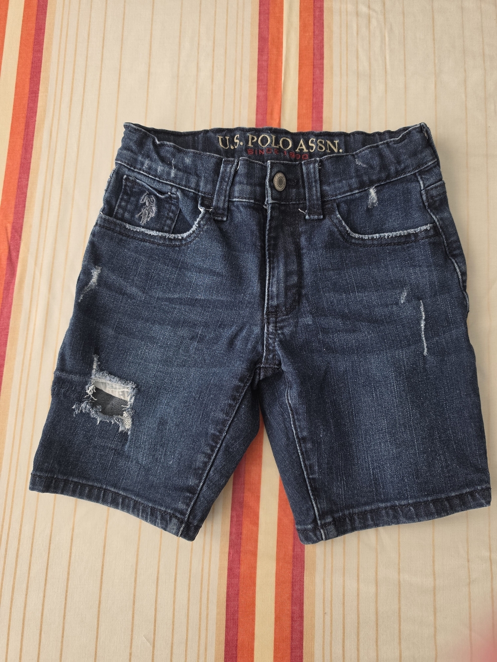 U.S. Polo Assn. Boys Dark Blue Distressed Denim Shorts